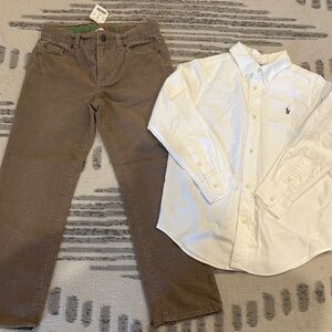 Ralph Lauren White Polo Shirt and NWT Crewcuts Brown Corduroy Set Size 7